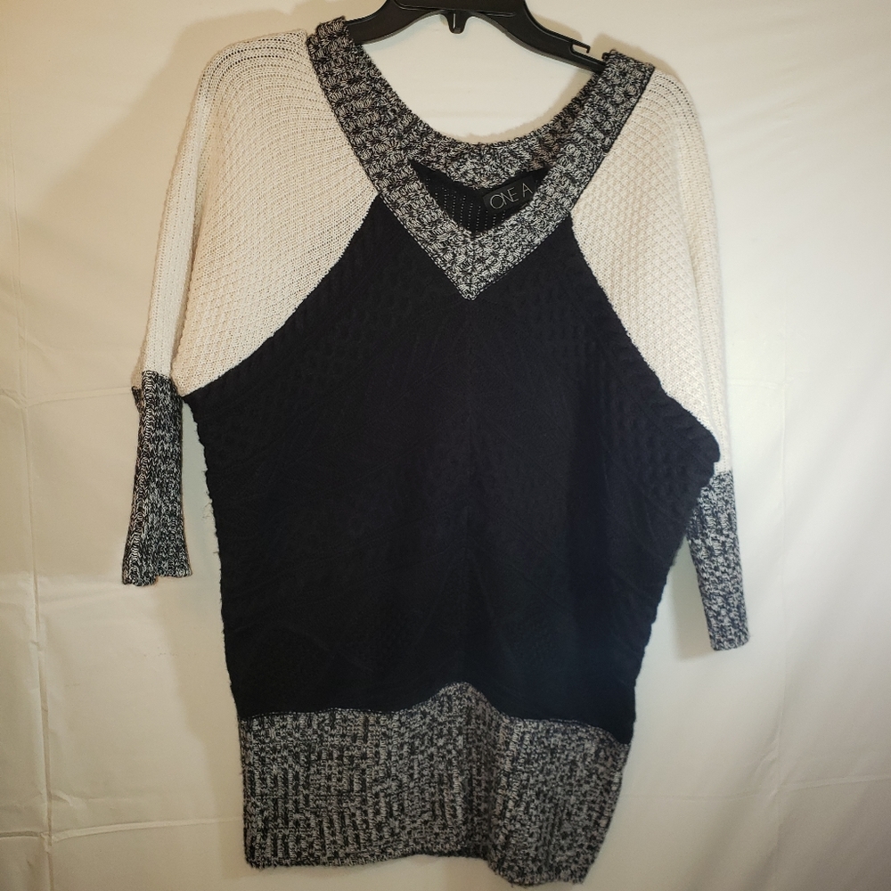 One A Black and White V-Neck Knit Sweater
